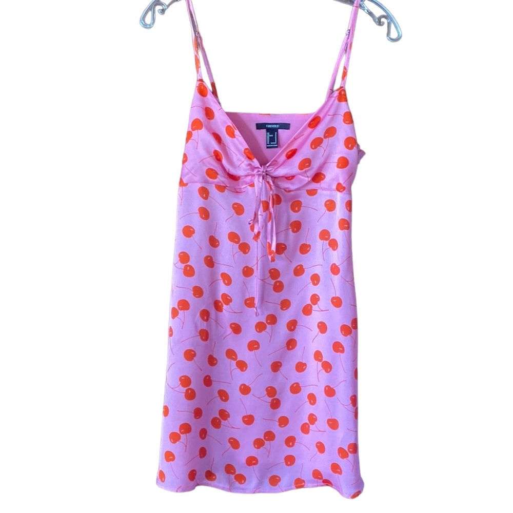 Forever 21 Size S Pink and Red Cherry Spaghetti Strap Mini Dress. Slightly Used.